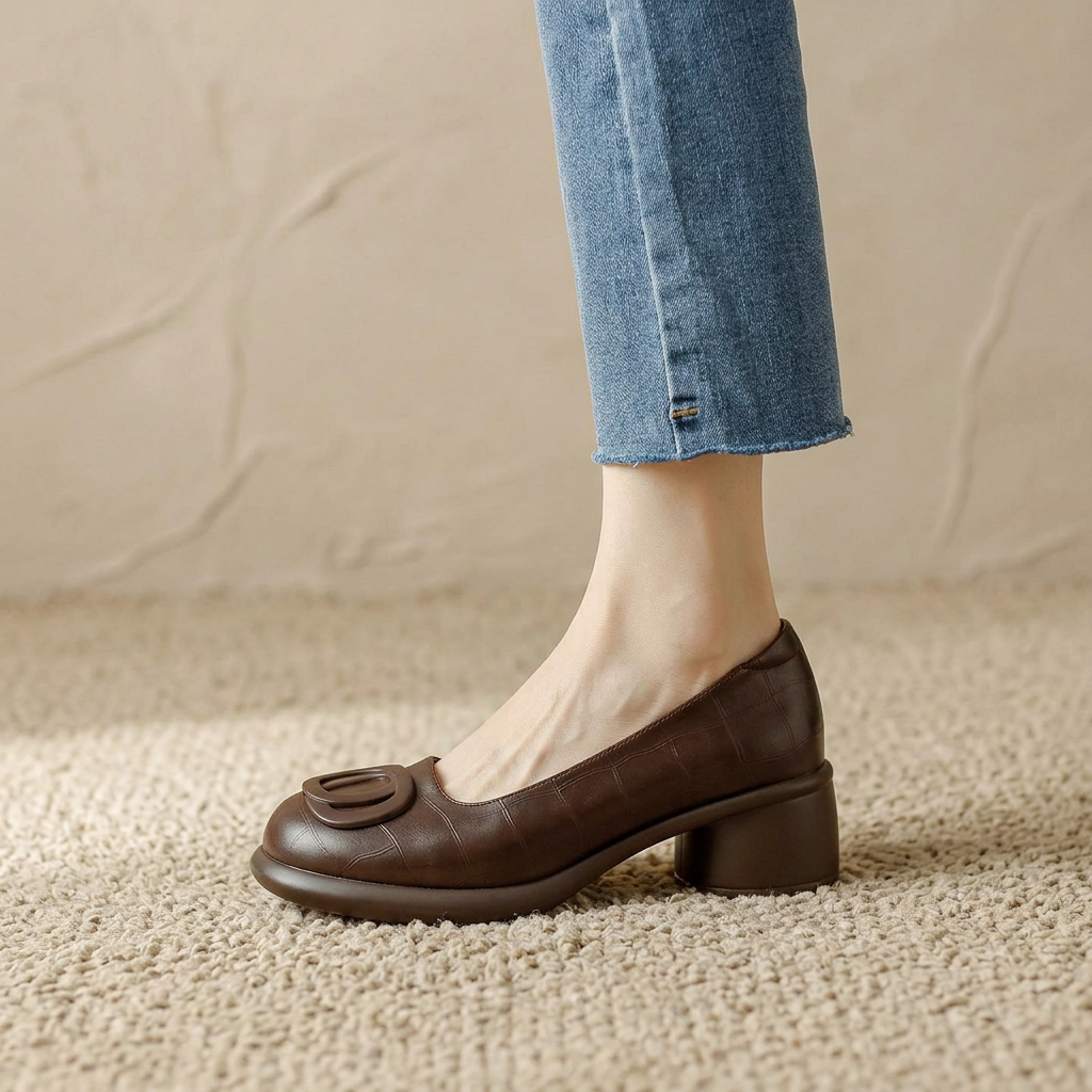 Emma | Classic Block Heels with Crocodile Pattern