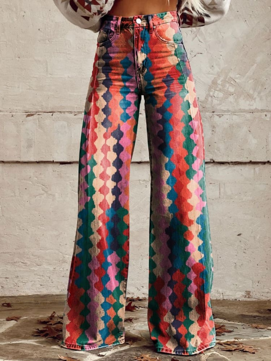 Helena | Retro Colour Print Trousers