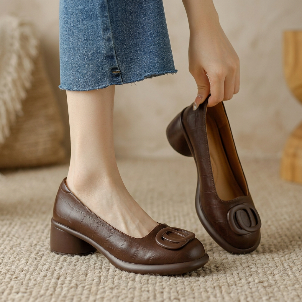 Emma | Classic Block Heels with Crocodile Pattern