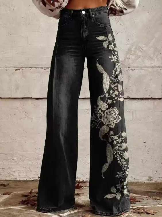 Frida | Bohemia Style Trousers In Soft Black Cotton