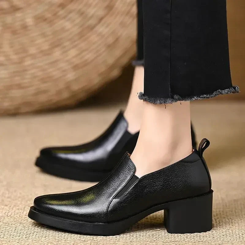 Helena | Classic Block Heels in Textured Leather