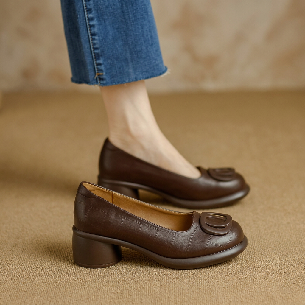 Emma | Classic Block Heels with Crocodile Pattern