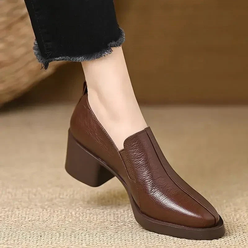 Helena | Classic Block Heels in Textured Leather