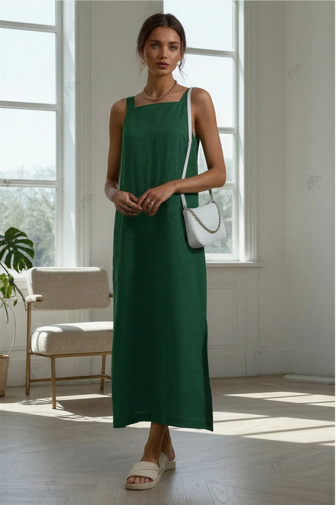 French Cotton and Linen Midi Dress