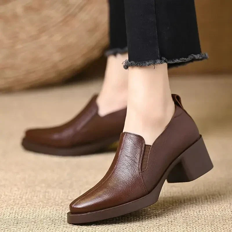 Helena | Classic Block Heels in Textured Leather
