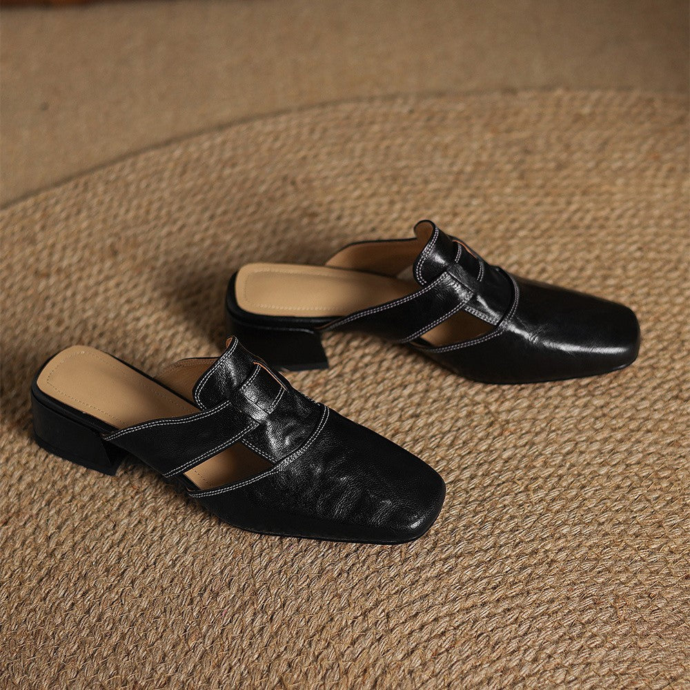 Maja | Classic genuine leather loafers with a square toe
