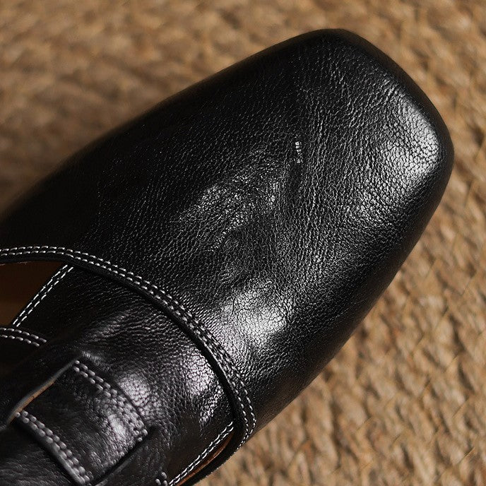 Maja | Classic genuine leather loafers with a square toe