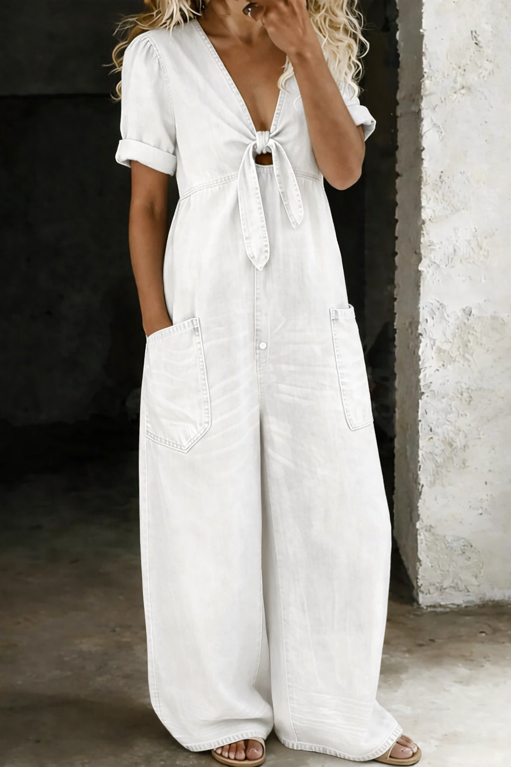 Short Sleeve Denim Jumpsuit
