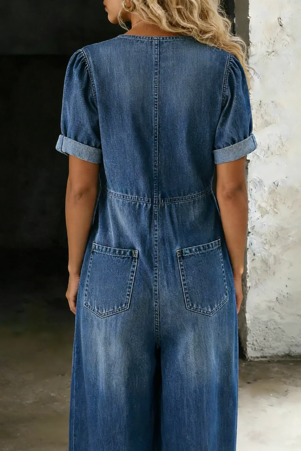 Short Sleeve Denim Jumpsuit