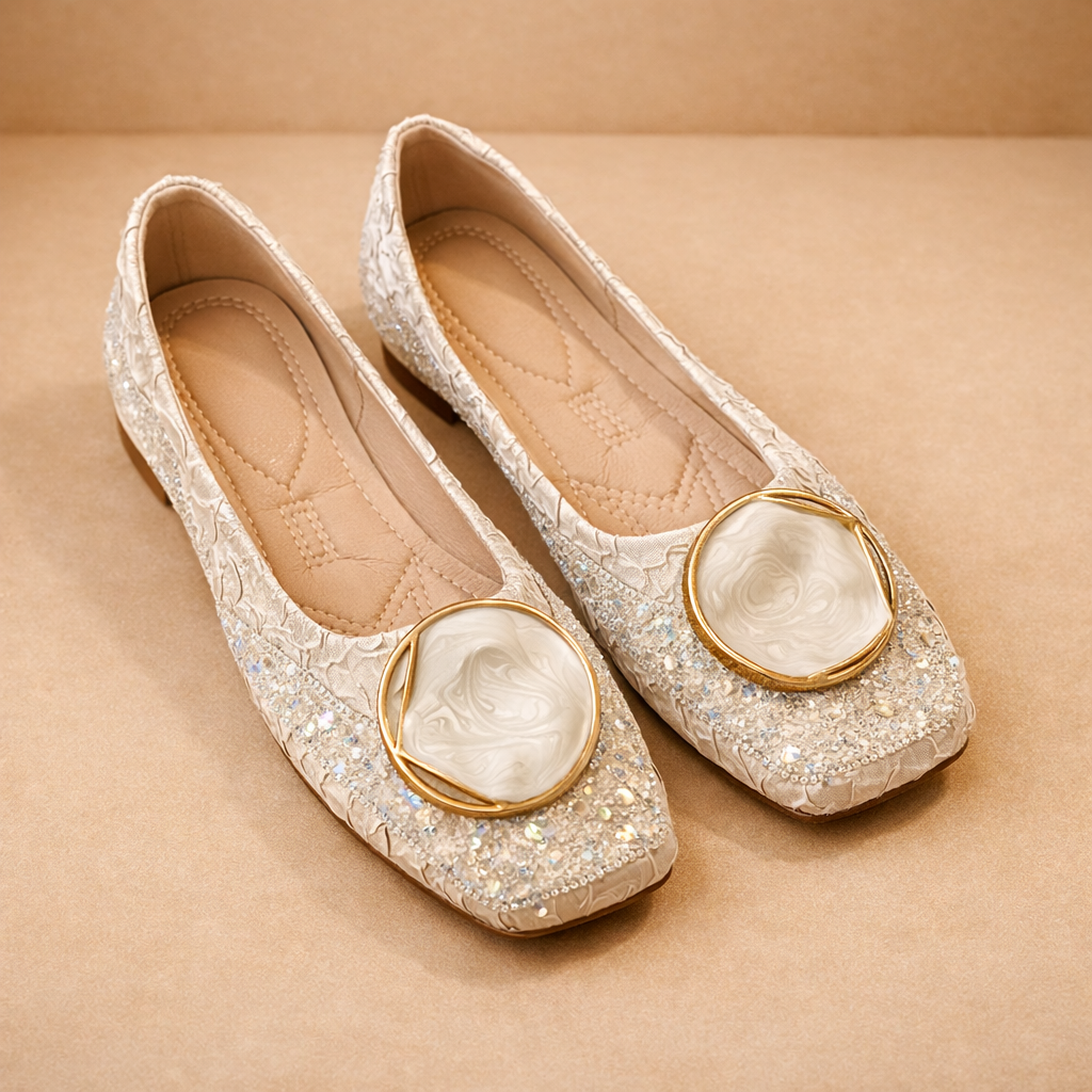 Frida | Ballerina shoes with lace detailing and a marble medallion