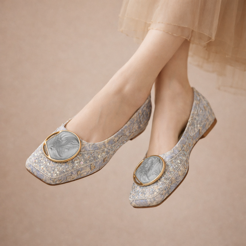 Frida | Ballerina shoes with lace detailing and a marble medallion