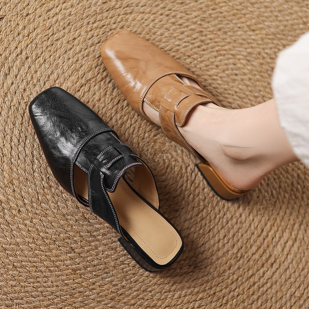 Maja | Classic genuine leather loafers with a square toe