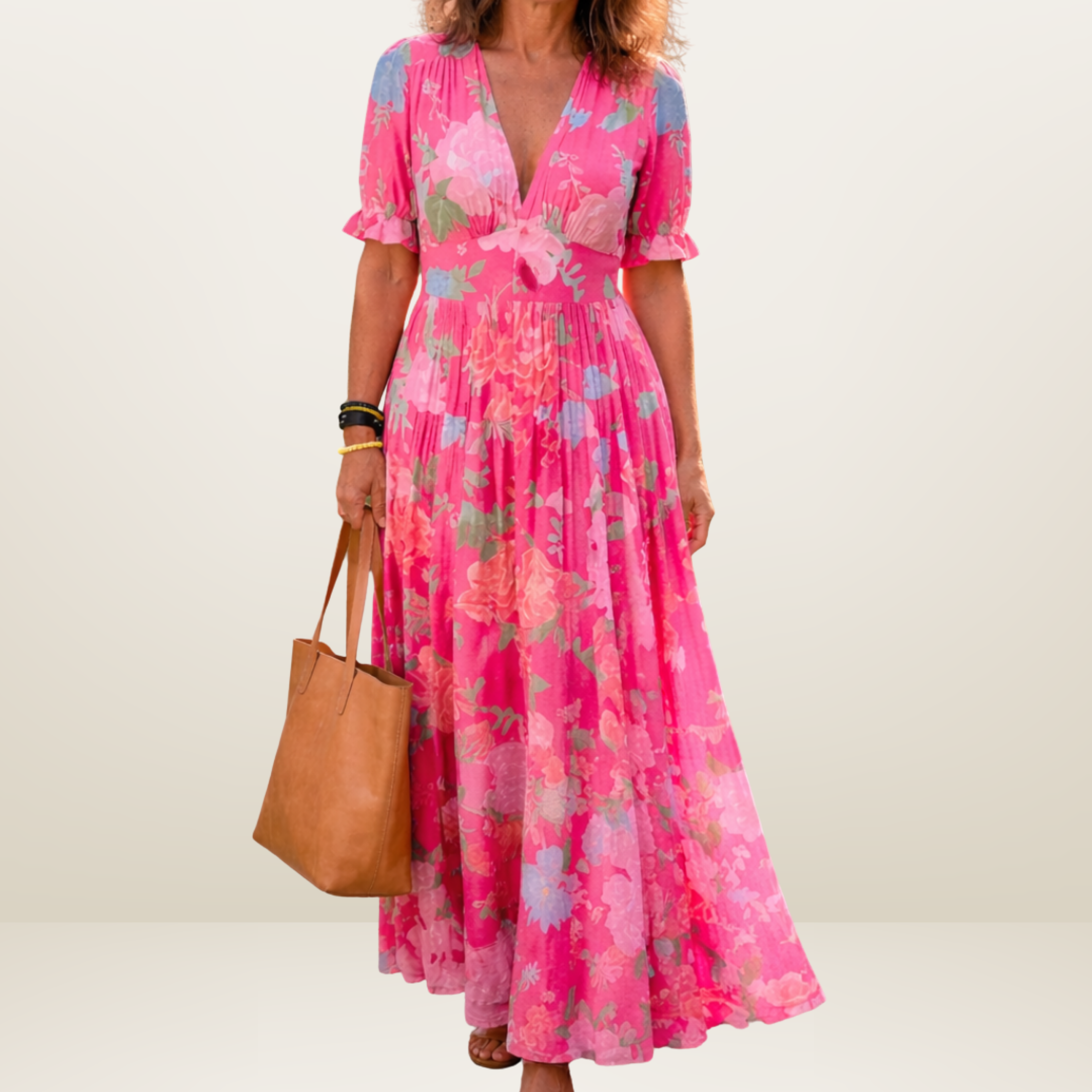 Ione | Sleeveless V-Neck Floral Midi Dress