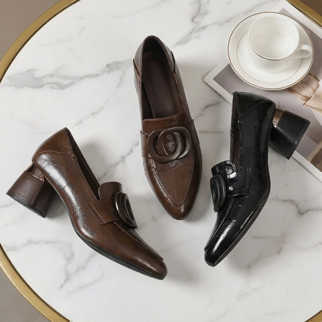 Eva | Elegant genuine leather loafers with gold detailing