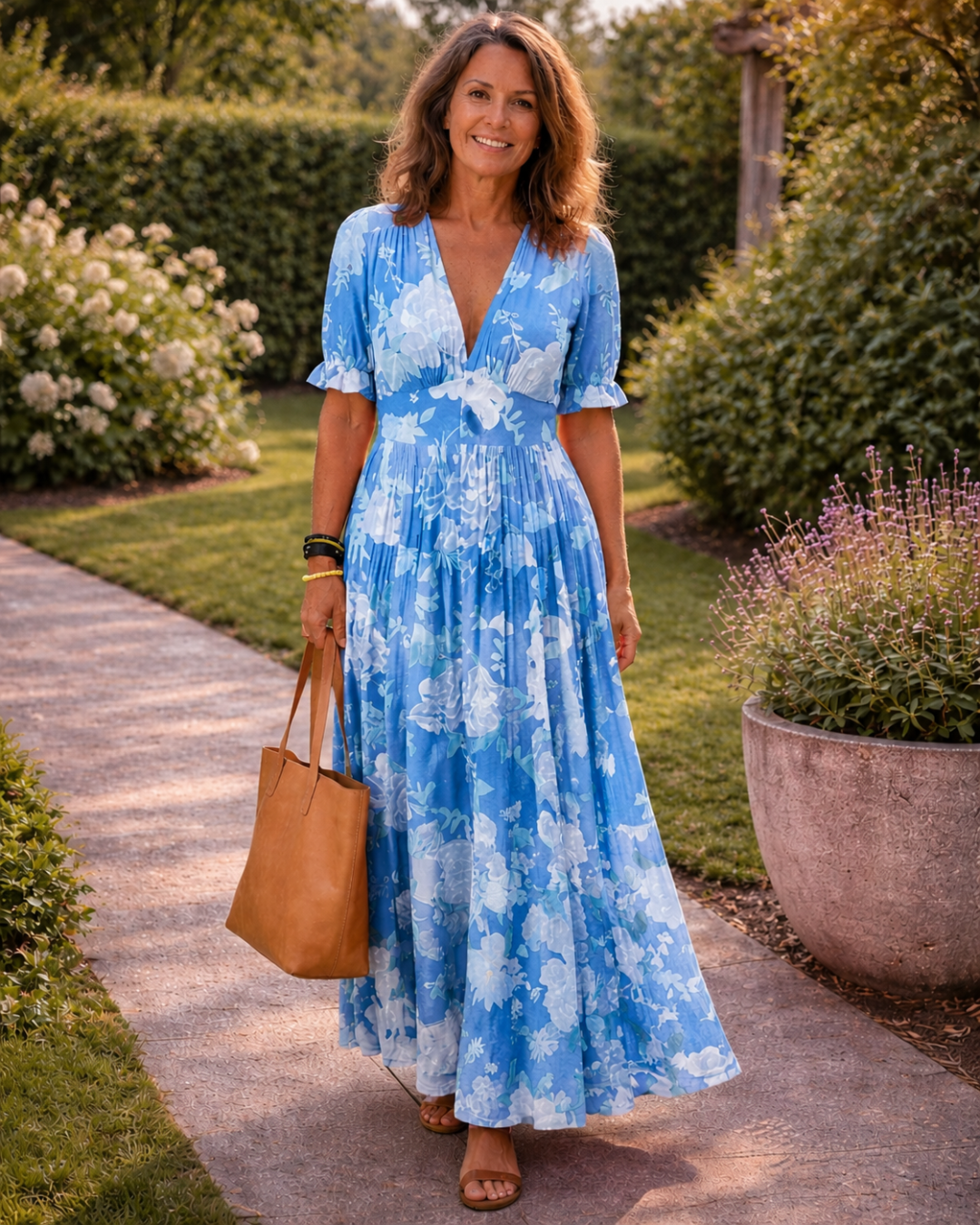 Ione | Sleeveless V-Neck Floral Midi Dress