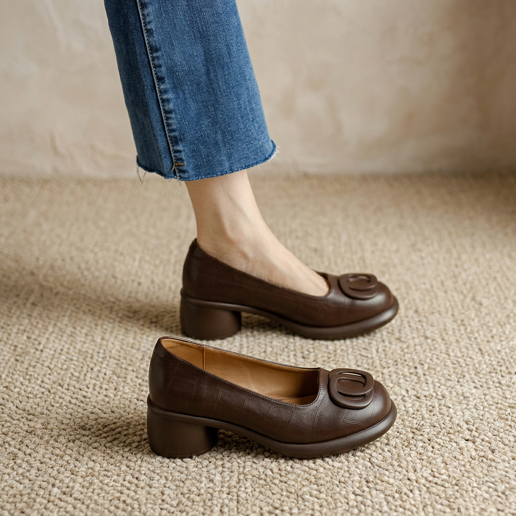 Emma | Classic Block Heels with Crocodile Pattern
