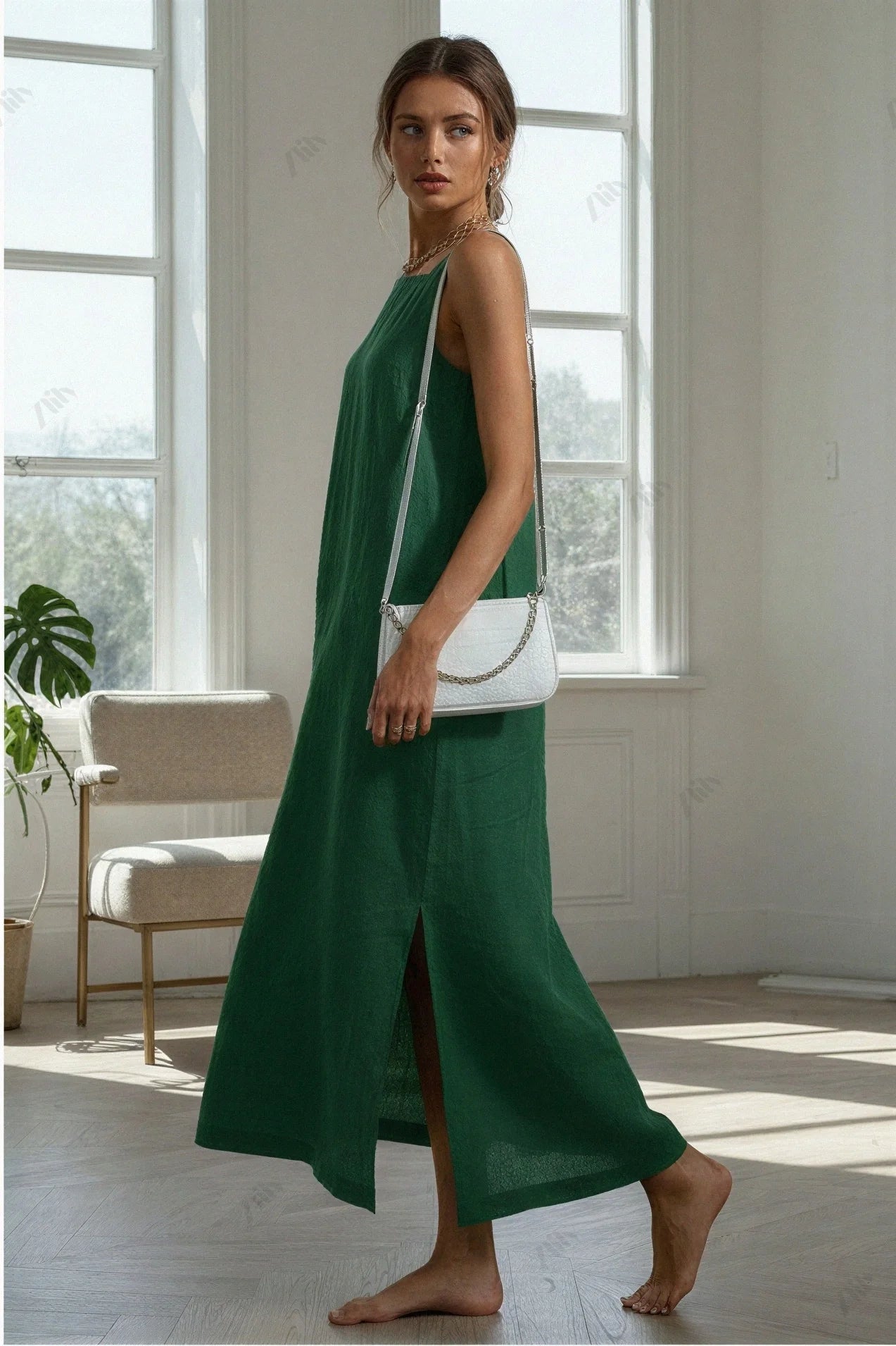 French Cotton and Linen Midi Dress