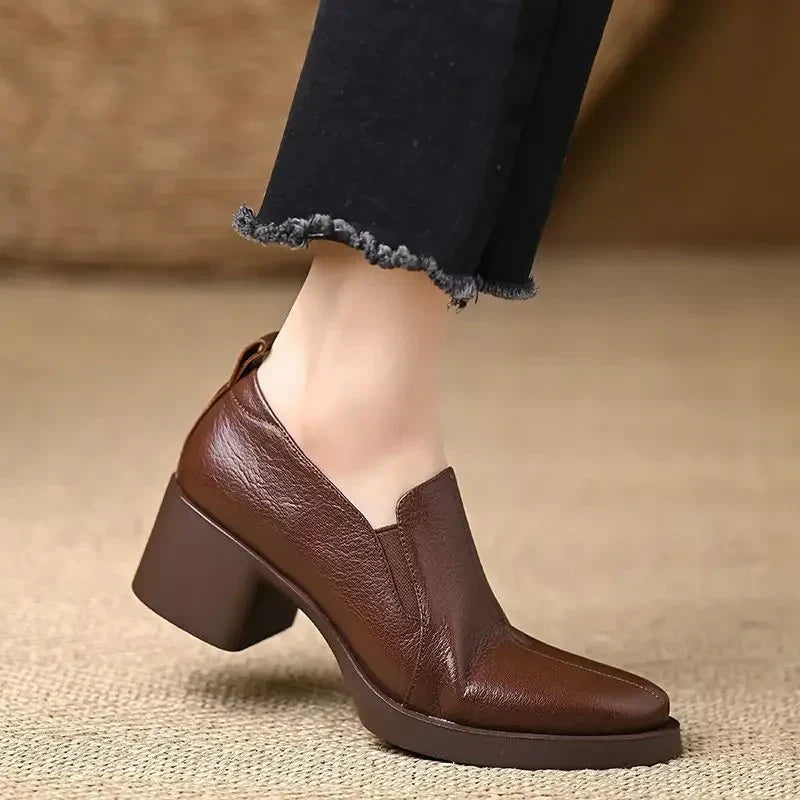 Helena | Classic Block Heels in Textured Leather