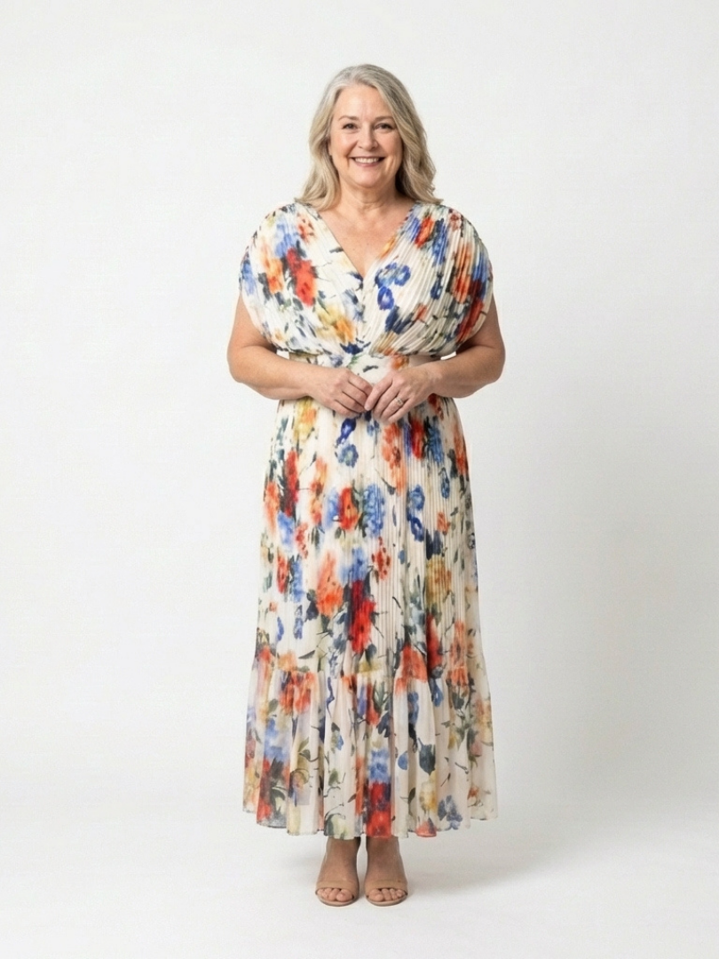 Savannah - Short Sleeve Pleated Floral Midi Dress