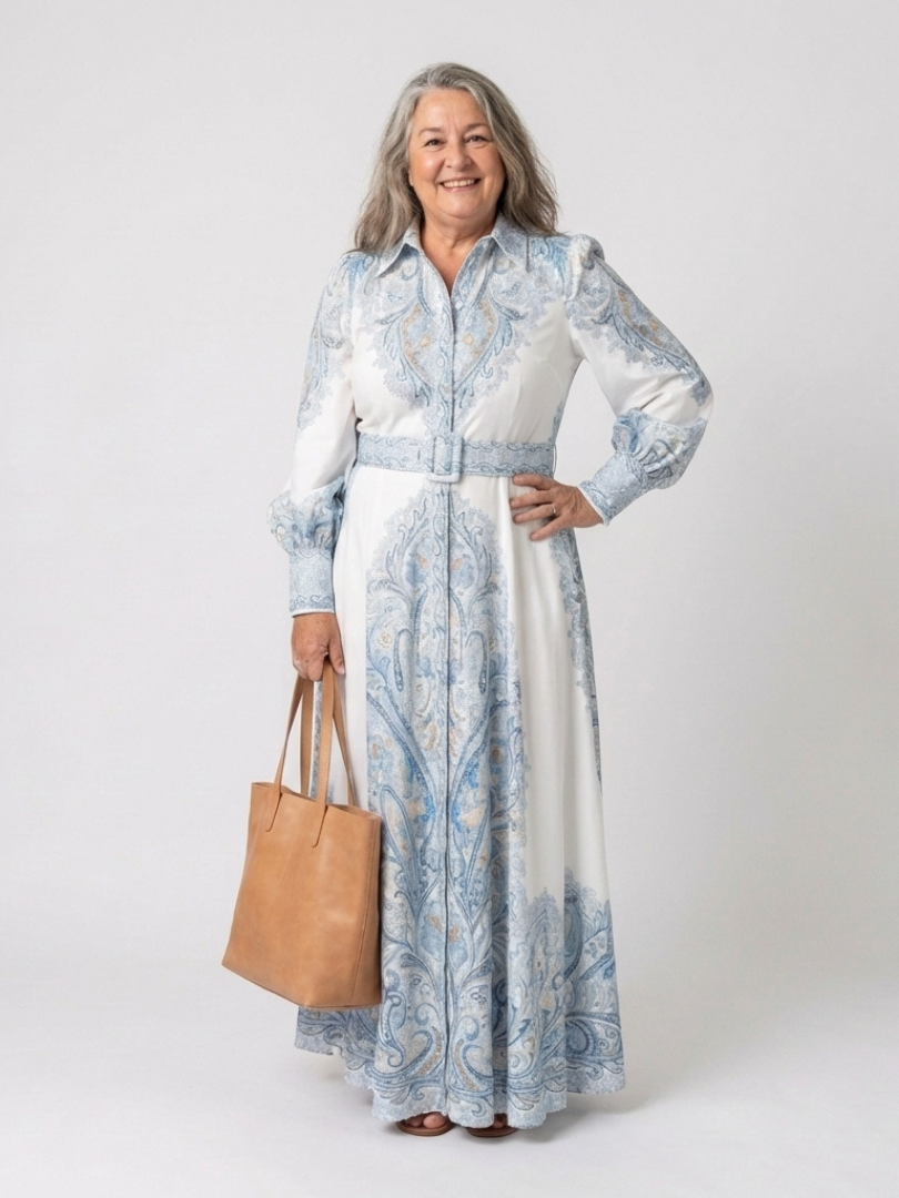 Sierra - High Neck Printed Long Sleeve Maxi Dress