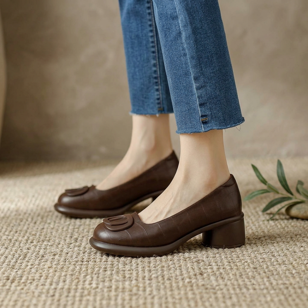 Emma | Classic Block Heels with Crocodile Pattern
