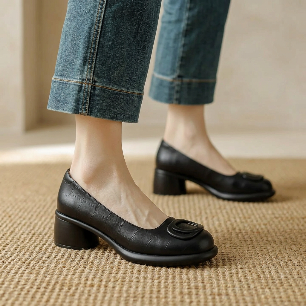 Emma | Classic Block Heels with Crocodile Pattern