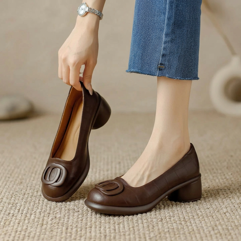 Emma | Classic Block Heels with Crocodile Pattern