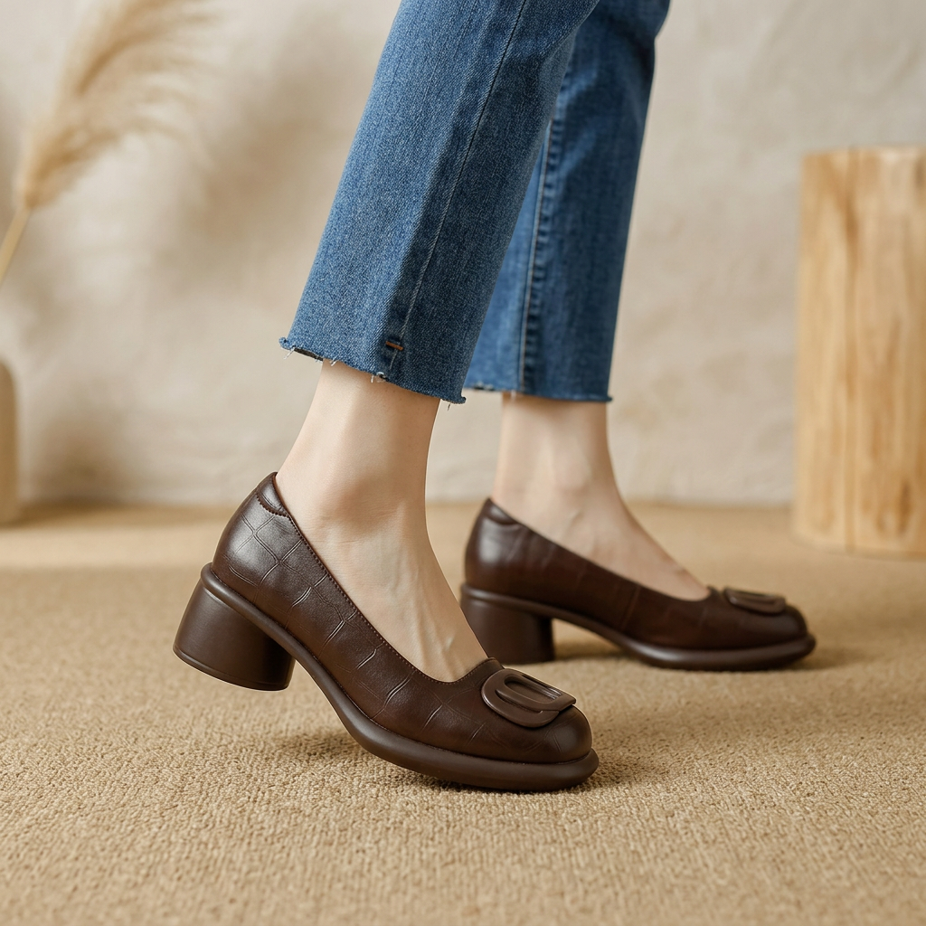 Emma | Classic Block Heels with Crocodile Pattern
