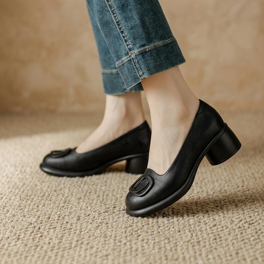 Emma | Classic Block Heels with Crocodile Pattern