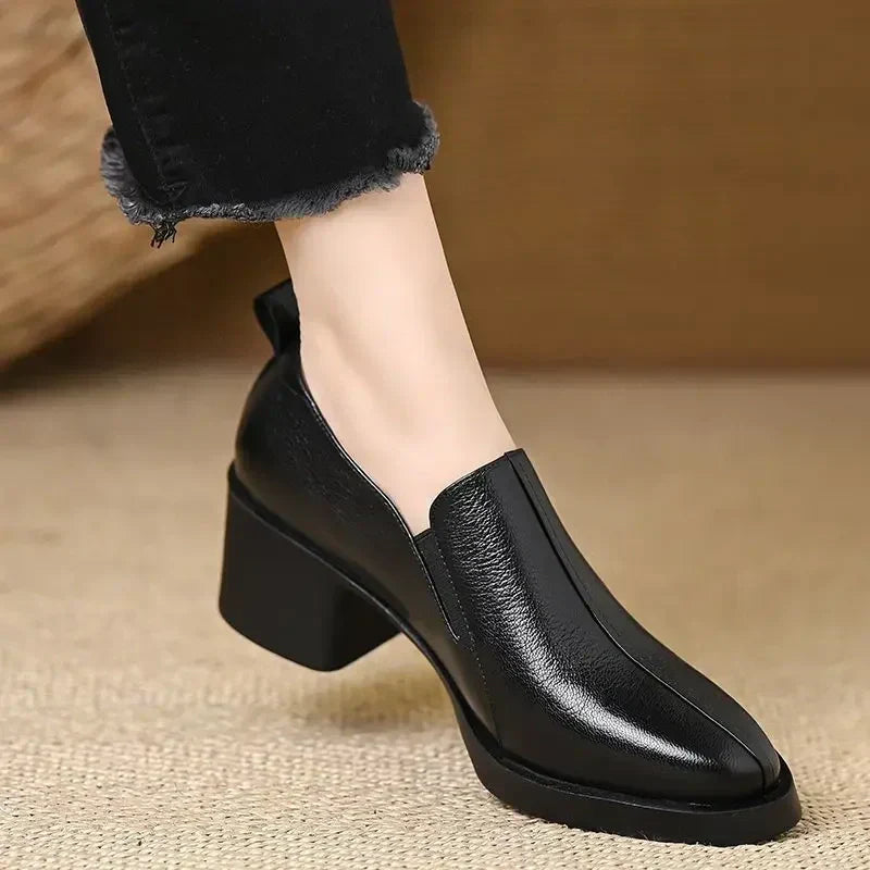 Helena | Classic Block Heels in Textured Leather