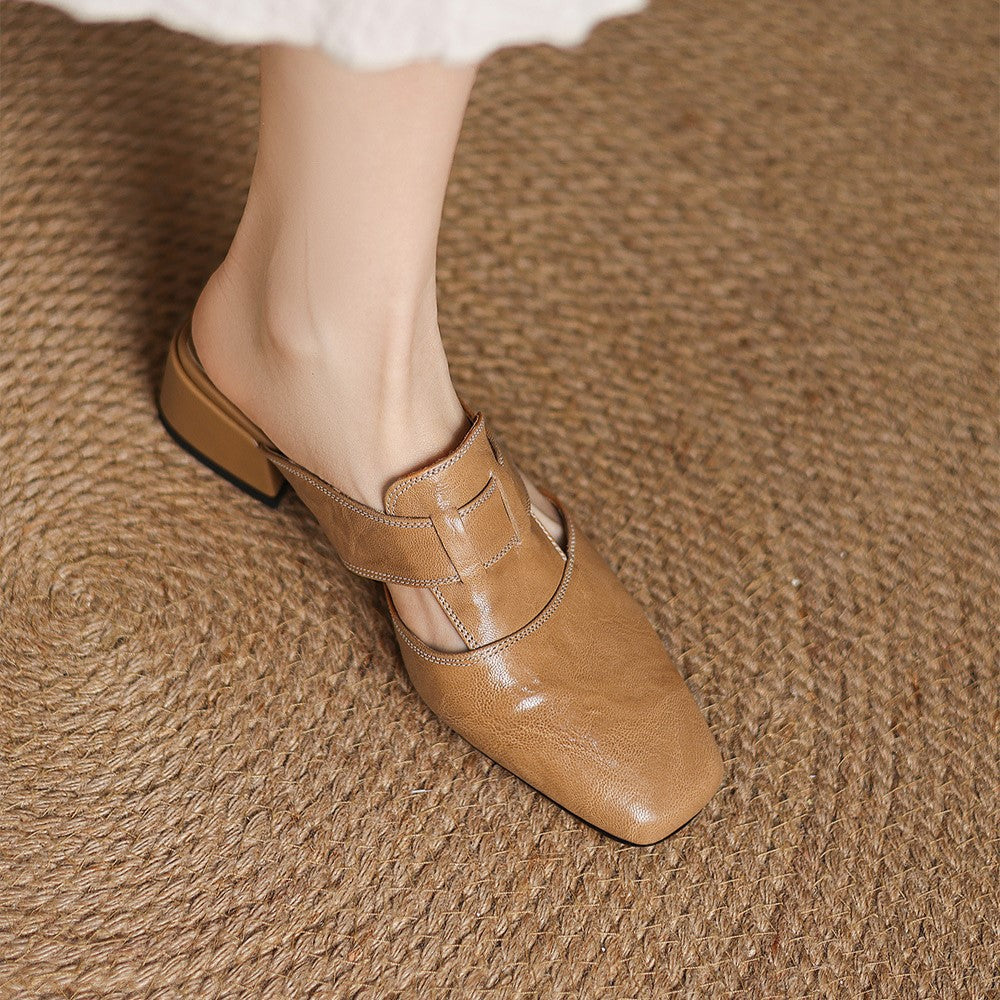 Maja | Classic genuine leather loafers with a square toe