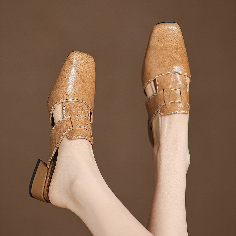 Maja | Classic genuine leather loafers with a square toe