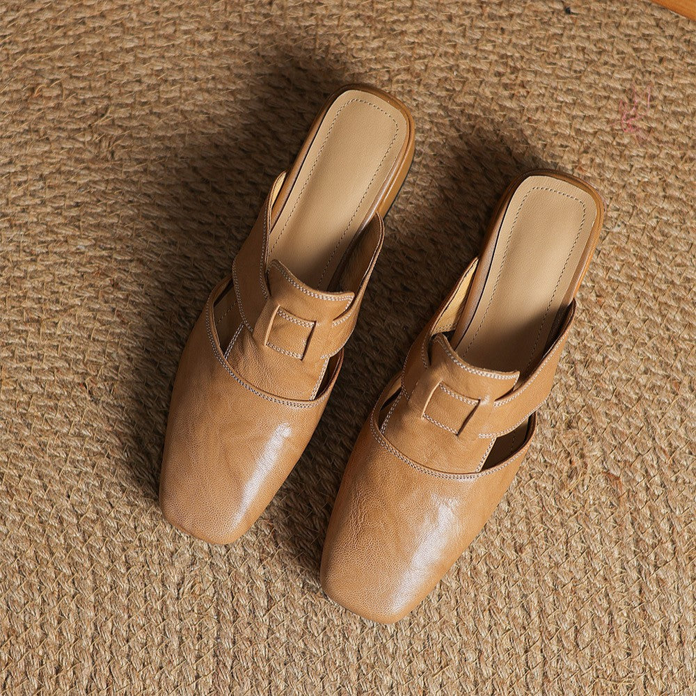 Maja | Classic genuine leather loafers with a square toe