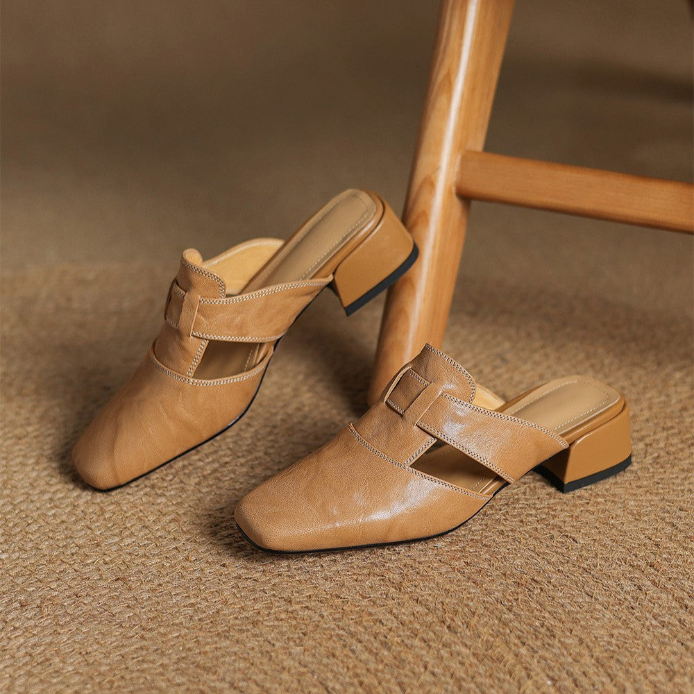 Maja | Classic genuine leather loafers with a square toe