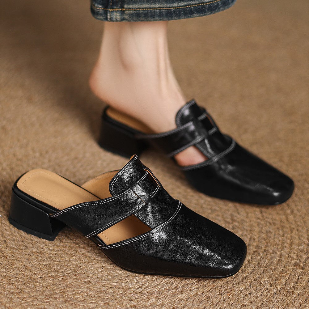 Maja | Classic genuine leather loafers with a square toe
