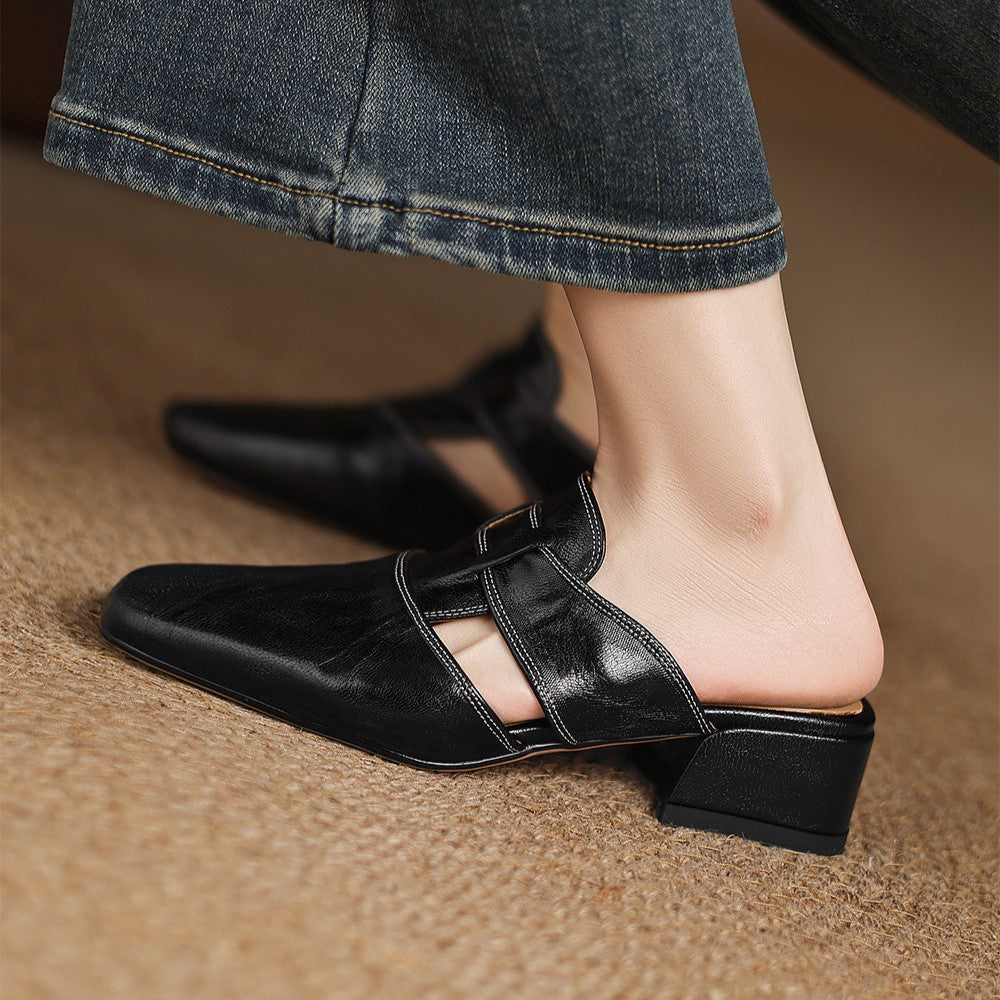 Maja | Classic genuine leather loafers with a square toe
