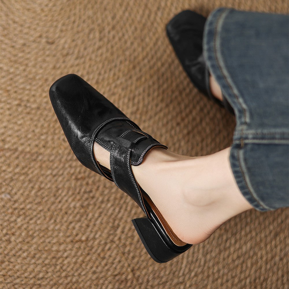 Maja | Classic genuine leather loafers with a square toe