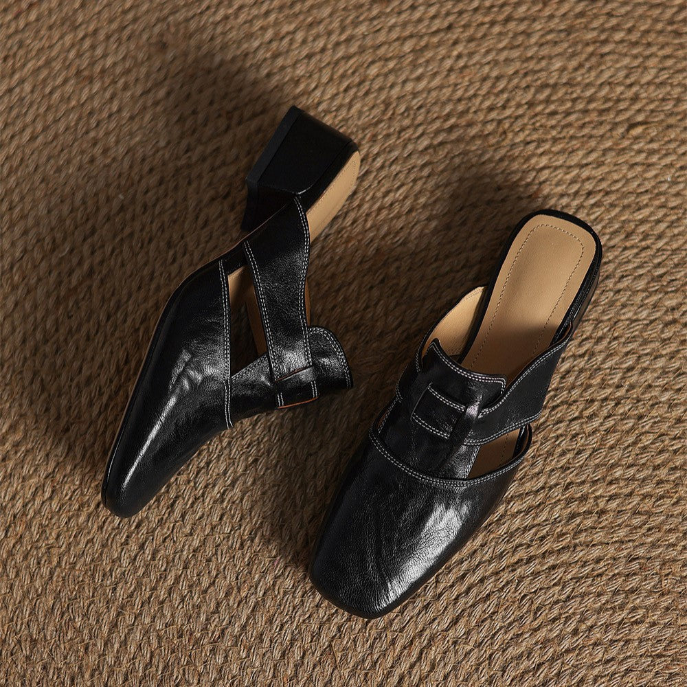 Maja | Classic genuine leather loafers with a square toe