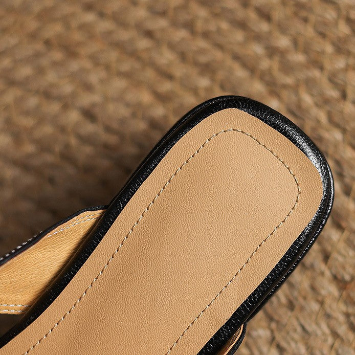 Maja | Classic genuine leather loafers with a square toe