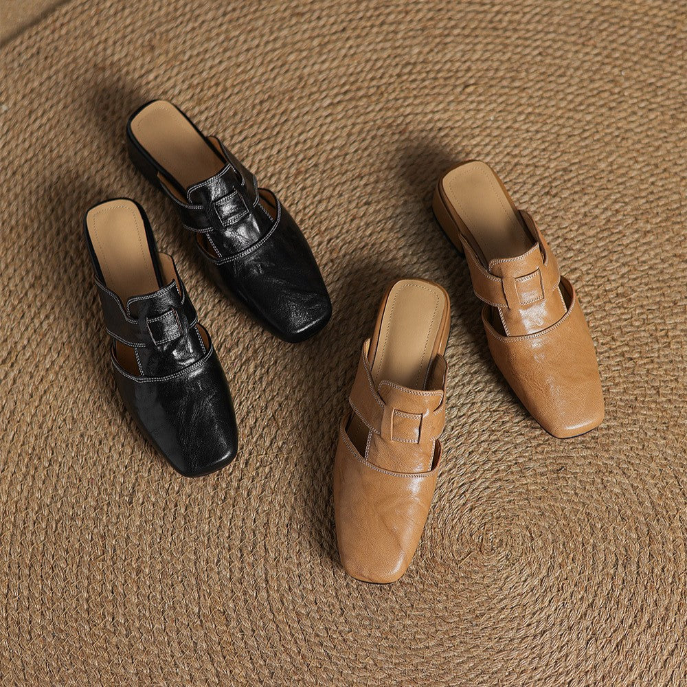 Maja | Classic genuine leather loafers with a square toe