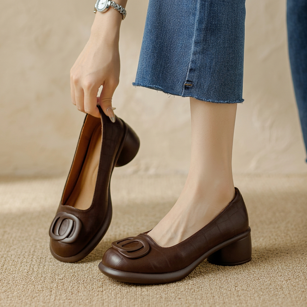 Emma | Classic Block Heels with Crocodile Pattern
