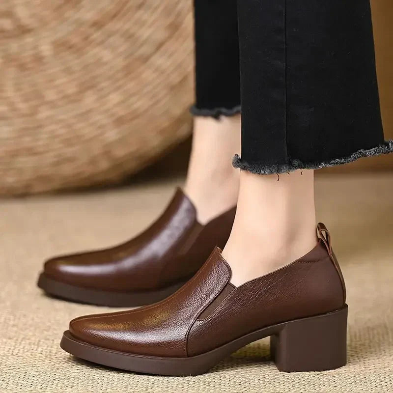 Helena | Classic Block Heels in Textured Leather