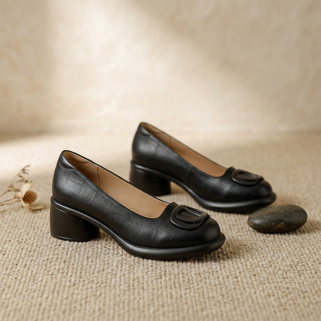 Emma | Classic Block Heels with Crocodile Pattern