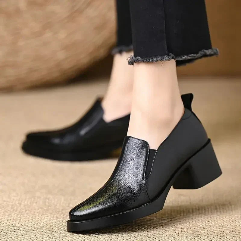 Helena | Classic Block Heels in Textured Leather