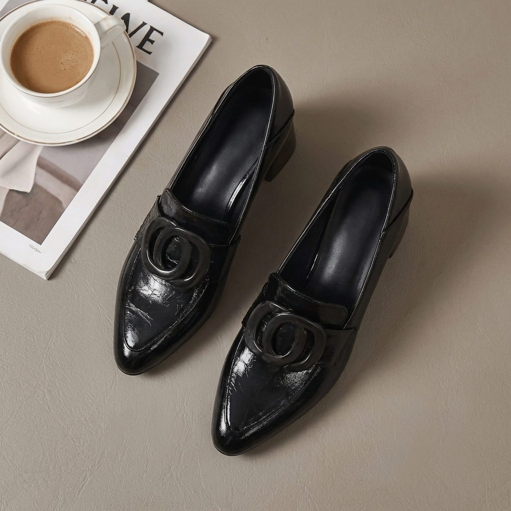 Eva | Elegant genuine leather loafers with gold detailing