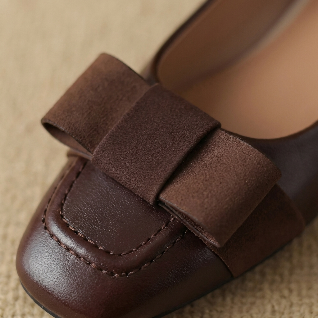 Anna | Soft leather ballerina flats with a bow detail in a rich colour